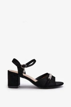 Discount Buty damskie Vinceza Sandały Damskie Eko Zamszowe Na Słupku Z Ozdobami Czarne Narhi Czarny