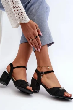 Discount Buty damskie Vinceza Sandały Damskie Eko Zamszowe Na Słupku Z Ozdobami Czarne Narhi Czarny