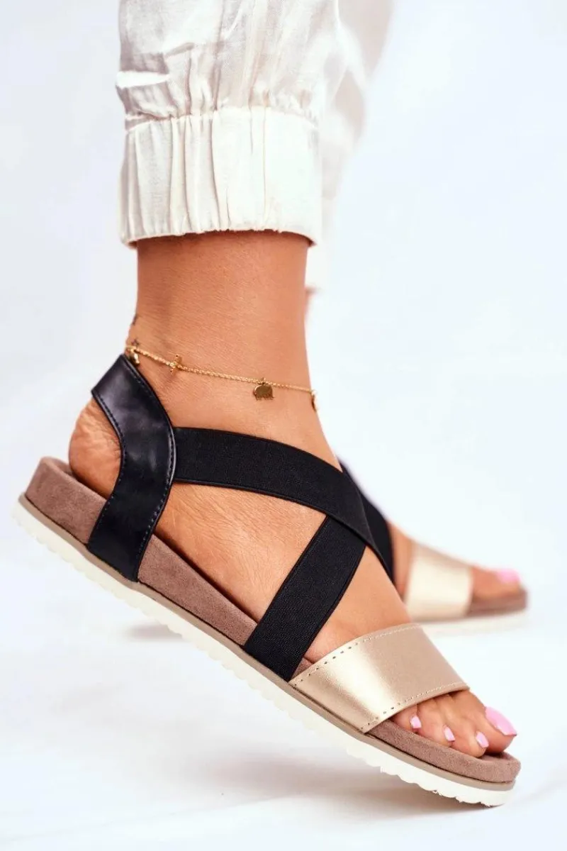 Sandały Płaskie>Evento Sandały Damskie Eleganckie Czarno Złote Morrin