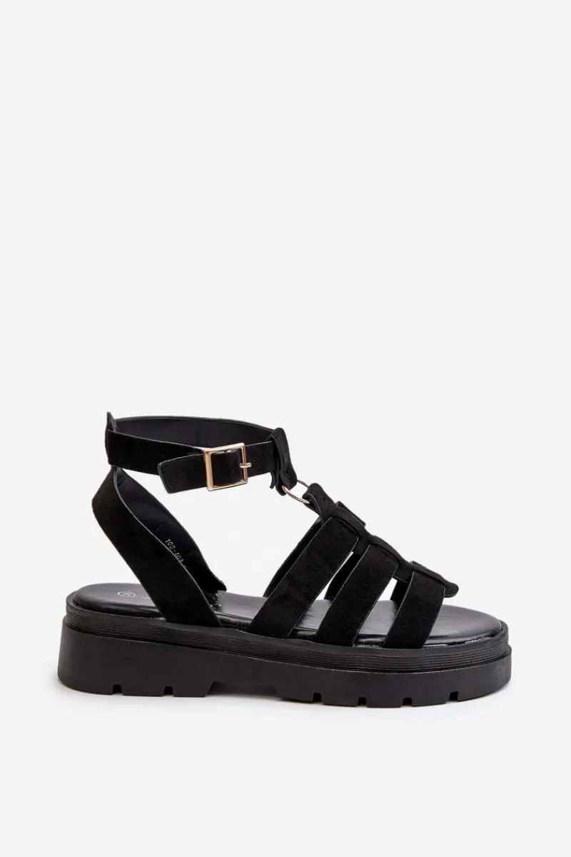 Sandały Płaskie>Boto Sandały Damskie Gladiatorki Z Eko Zamszu Czarne Dorameia