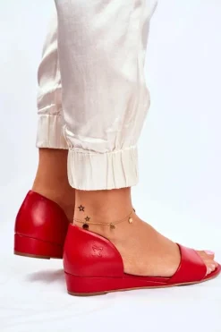 Sandały Na Koturnie|Sandały Płaskie>Maciejka Sandały Damskie Skórzane Czerwone 1971 Nomara