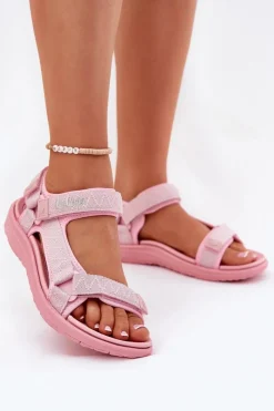 Clearance Lee Cooper Sandały Damskie Materiałowe Na Rzepy LCW-25-34-3561L Różowe Różowy