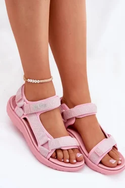 Clearance Lee Cooper Sandały Damskie Materiałowe Na Rzepy LCW-25-34-3561L Różowe Różowy