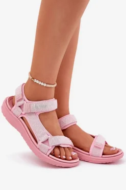 Clearance Lee Cooper Sandały Damskie Materiałowe Na Rzepy LCW-25-34-3561L Różowe Różowy