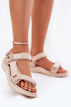 Best Sandały Damskie Materiałowe Na Rzepy LCW-25-34-3560 Beżowe Damskie Sandały Płaskie