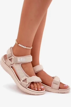 Best Sandały Damskie Materiałowe Na Rzepy LCW-25-34-3560 Beżowe Damskie Sandały Płaskie