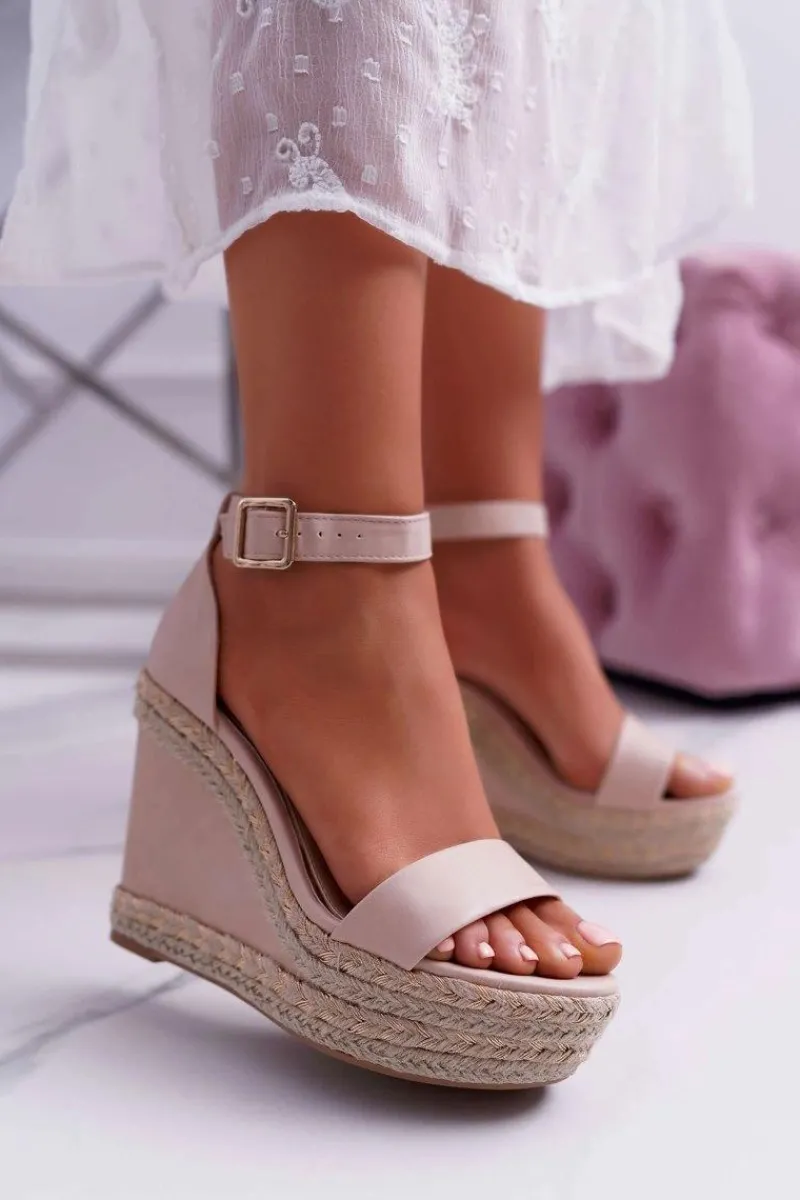 Outlet Boto Sandały Damskie Na Espadryku Beżowe Devon