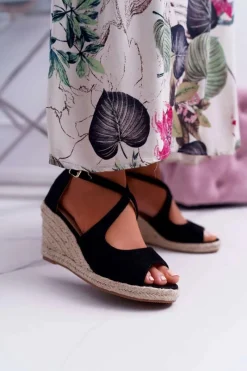 Discount Sandały Damskie Na Espadrylu Czarne Margus Damskie Sandały Na Koturnie