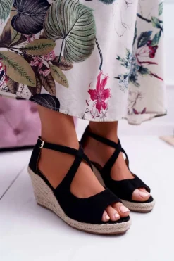 Discount Sandały Damskie Na Espadrylu Czarne Margus Damskie Sandały Na Koturnie