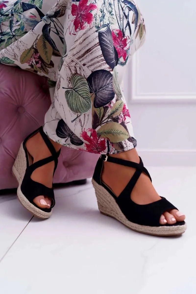 Discount Sandały Damskie Na Espadrylu Czarne Margus Damskie Sandały Na Koturnie