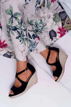Discount Sandały Damskie Na Espadrylu Czarne Margus Damskie Sandały Na Koturnie