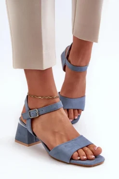 Sandały Na Obcasie>Evento Sandały Damskie Na Klocku Z Eko Zamszu e Leisha Niebieski