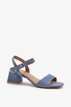 Sandały Na Obcasie></noscript>Evento Sandały Damskie Na Klocku Z Eko Zamszu e Leisha Niebieski