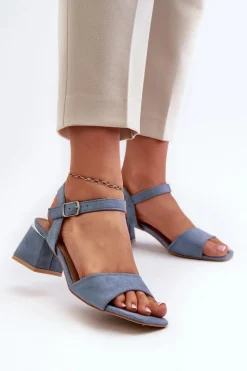 Sandały Na Obcasie></noscript>Evento Sandały Damskie Na Klocku Z Eko Zamszu e Leisha Niebieski