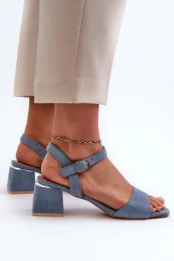 Sandały Na Obcasie></noscript>Evento Sandały Damskie Na Klocku Z Eko Zamszu e Leisha Niebieski