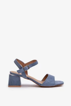 Sandały Na Obcasie></noscript>Evento Sandały Damskie Na Klocku Z Eko Zamszu e Leisha Niebieski
