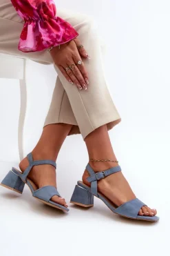 Sandały Na Obcasie></noscript>Evento Sandały Damskie Na Klocku Z Eko Zamszu e Leisha Niebieski