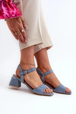 Sandały Na Obcasie></noscript>Evento Sandały Damskie Na Klocku Z Eko Zamszu e Leisha Niebieski