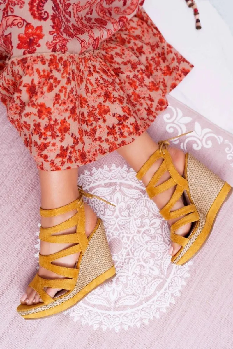 Online Sandały Damskie Na Koturnie Sznurek Żółte Liluena Damskie Sandały Na Koturnie