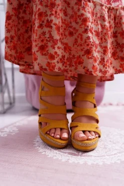 Online Sandały Damskie Na Koturnie Sznurek Żółte Liluena Damskie Sandały Na Koturnie