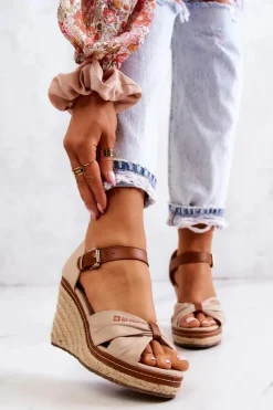 Discount Big Star Shoes Sandały Damskie Na Koturnie Big Star JJ274939 Beżowe