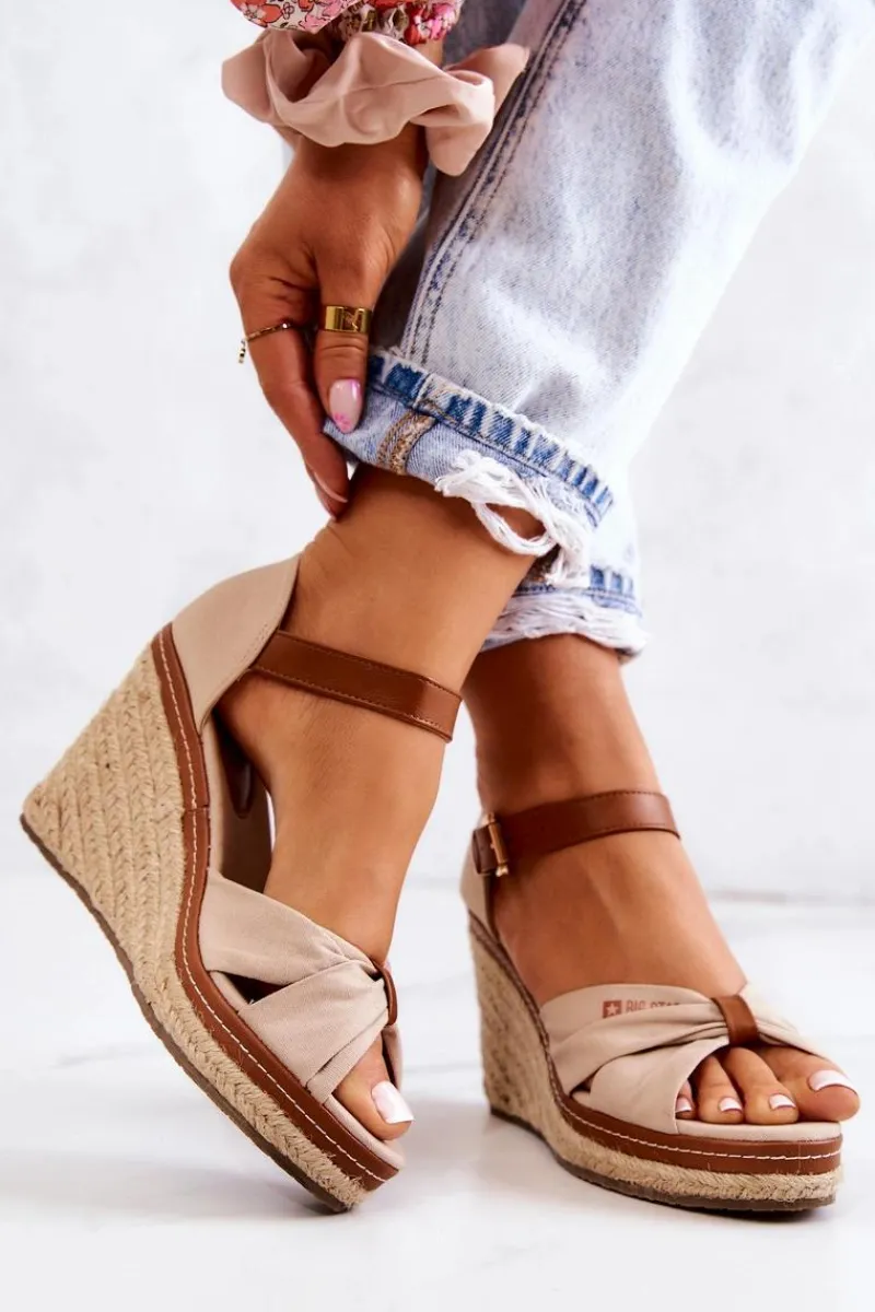 Discount Big Star Shoes Sandały Damskie Na Koturnie Big Star JJ274939 Beżowe