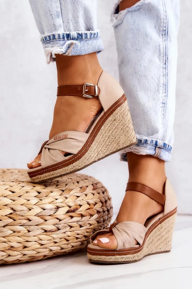 Discount Big Star Shoes Sandały Damskie Na Koturnie Big Star JJ274939 Beżowe