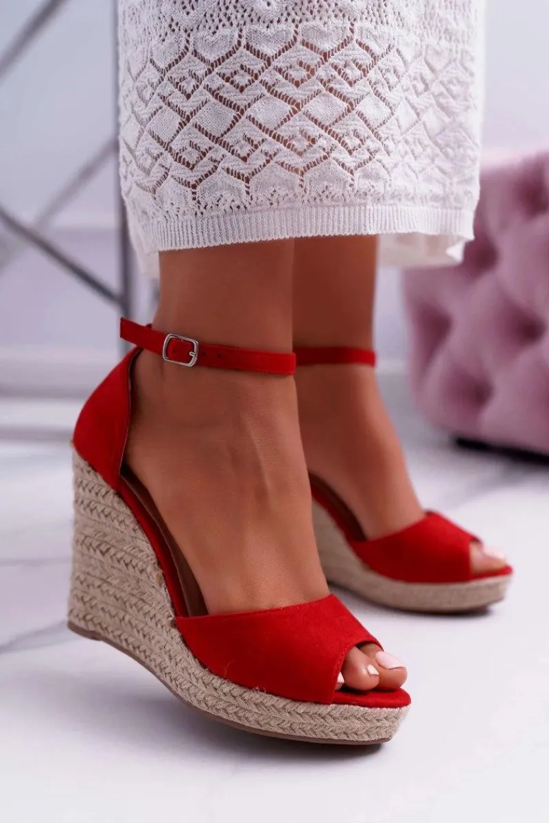 Hot Sandały Damskie Na Koturnie Espadryle Czerwone Trame Damskie Sandały Na Koturnie