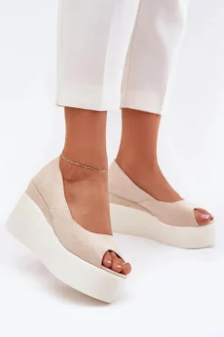 Sandały Na Koturnie>Boto Sandały Damskie Na Koturnie I Platformie Jasnobeżowe Felyra Beżowy