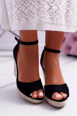 Best Sandały Damskie Na Koturnie Espadryle Czarne Trame Damskie Sandały Na Koturnie