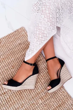 Best Sandały Damskie Na Koturnie Espadryle Czarne Trame Damskie Sandały Na Koturnie