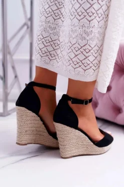 Best Sandały Damskie Na Koturnie Espadryle Czarne Trame Damskie Sandały Na Koturnie