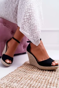 Best Sandały Damskie Na Koturnie Espadryle Czarne Trame Damskie Sandały Na Koturnie