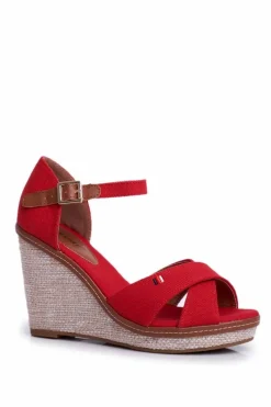 New Sandały Damskie Na Koturnie Czerwone LaMane Damskie Sandały Na Koturnie