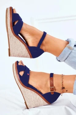 Sandały Na Koturnie>Boto Sandały Damskie Na Koturnie Granatowe LaMane