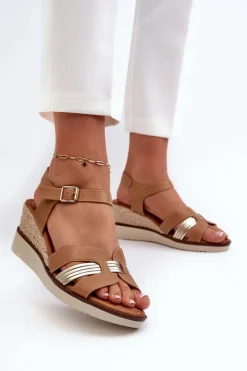 Best Evento Sandały Damskie Na Koturnie Z Plecionką Brązowe Starlenna Brązowy