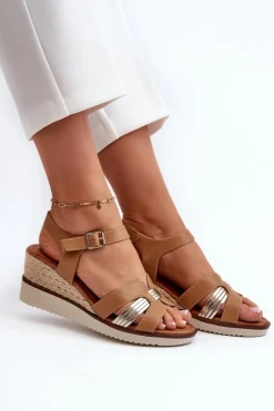 Best Evento Sandały Damskie Na Koturnie Z Plecionką Brązowe Starlenna Brązowy