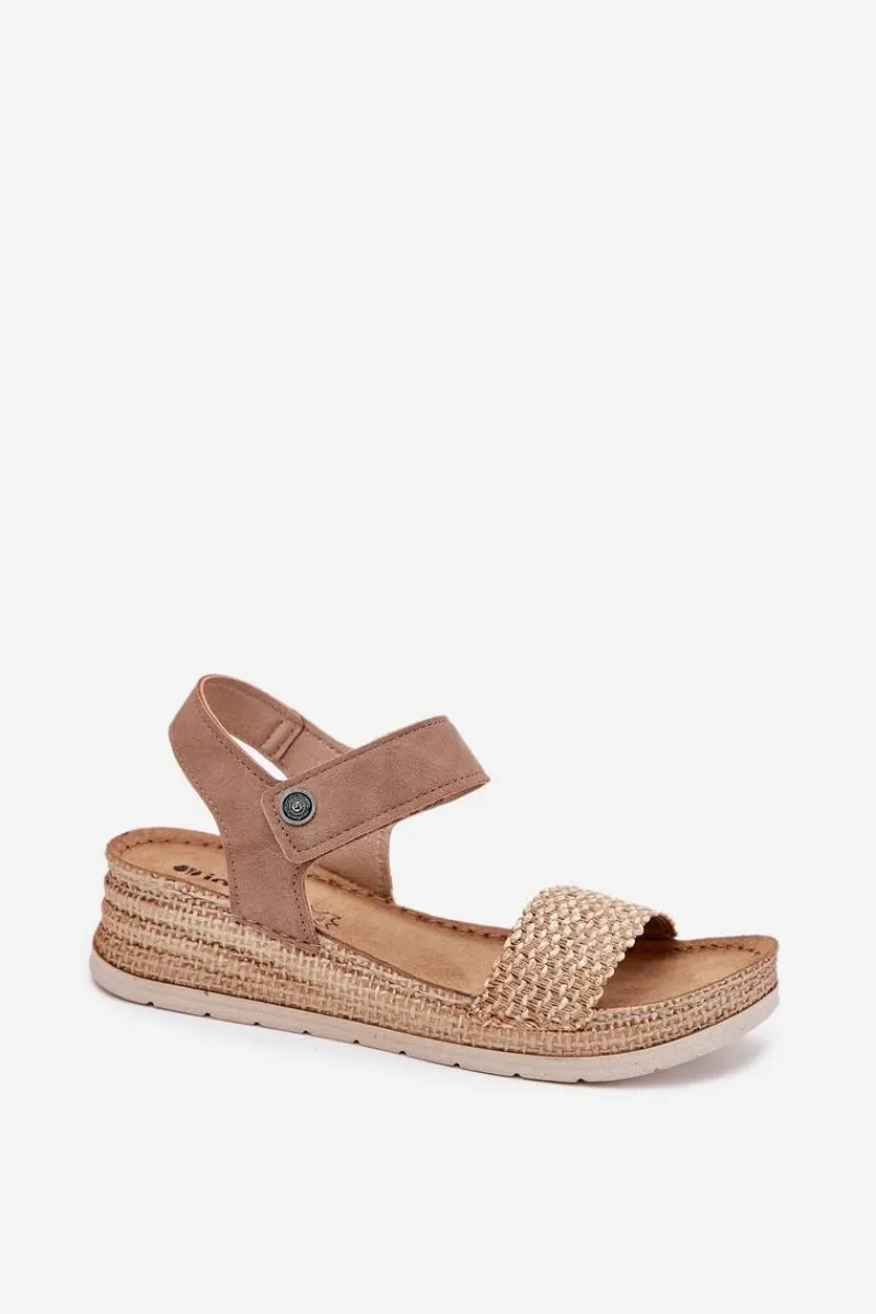 New INBLU Sandały Damskie Na Koturnie RV000014 Beżowe