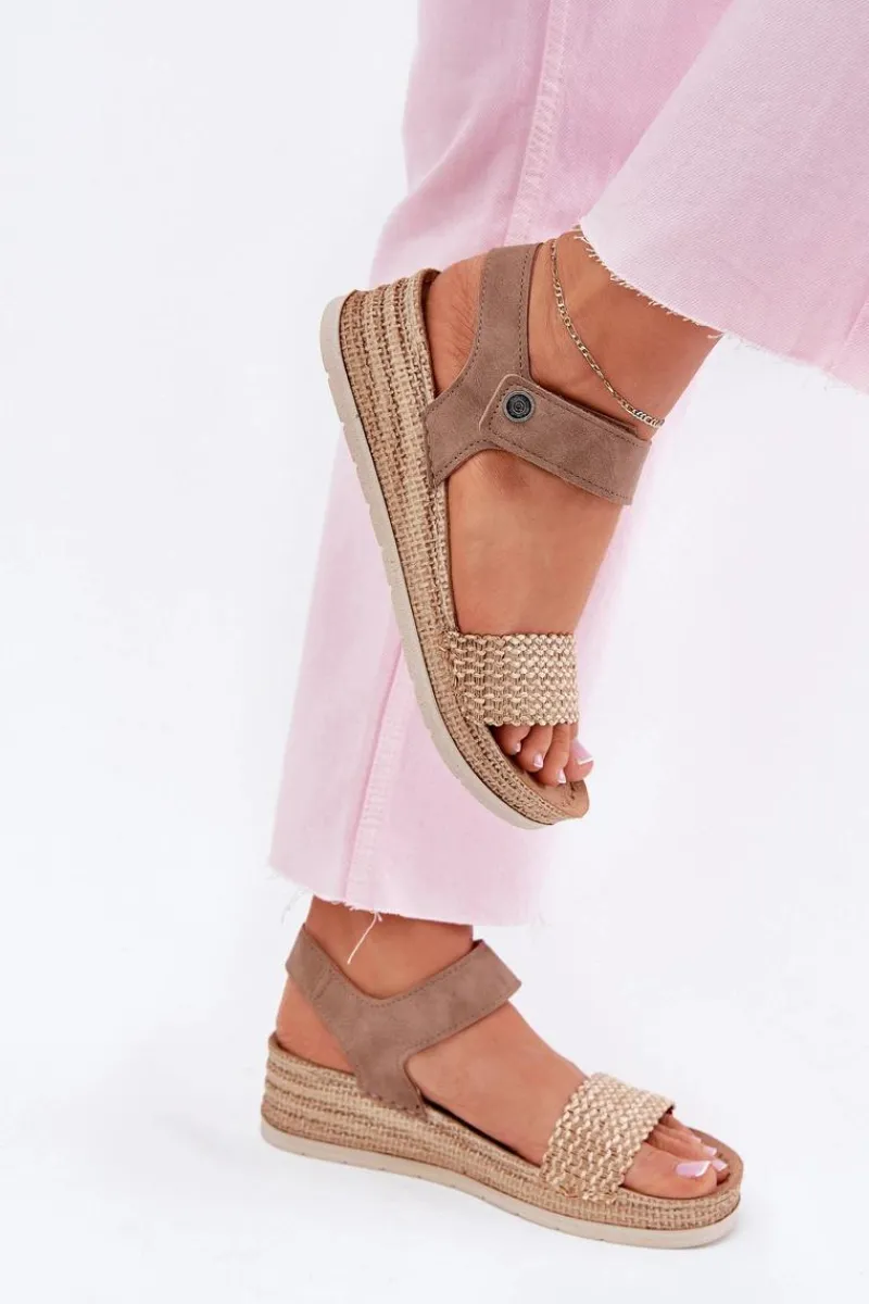 New INBLU Sandały Damskie Na Koturnie RV000014 Beżowe