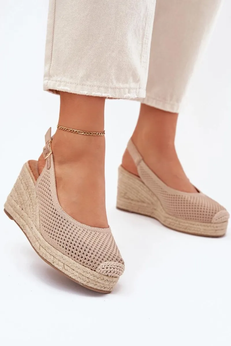 Sandały Damskie Na Koturnie Z Plecionką Ciemnobeżowe Tulliata Damskie Sandały Na Koturnie