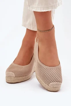 Sandały Damskie Na Koturnie Z Plecionką Ciemnobeżowe Tulliata Damskie Sandały Na Koturnie