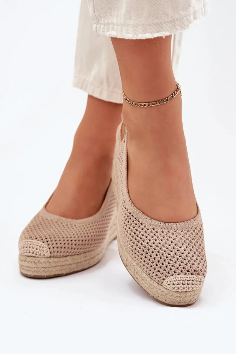 Sandały Damskie Na Koturnie Z Plecionką Ciemnobeżowe Tulliata Damskie Sandały Na Koturnie