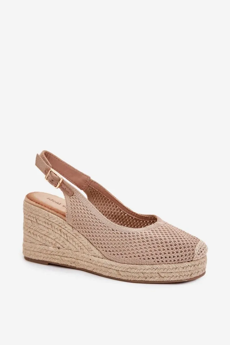 Sandały Damskie Na Koturnie Z Plecionką Ciemnobeżowe Tulliata Damskie Sandały Na Koturnie