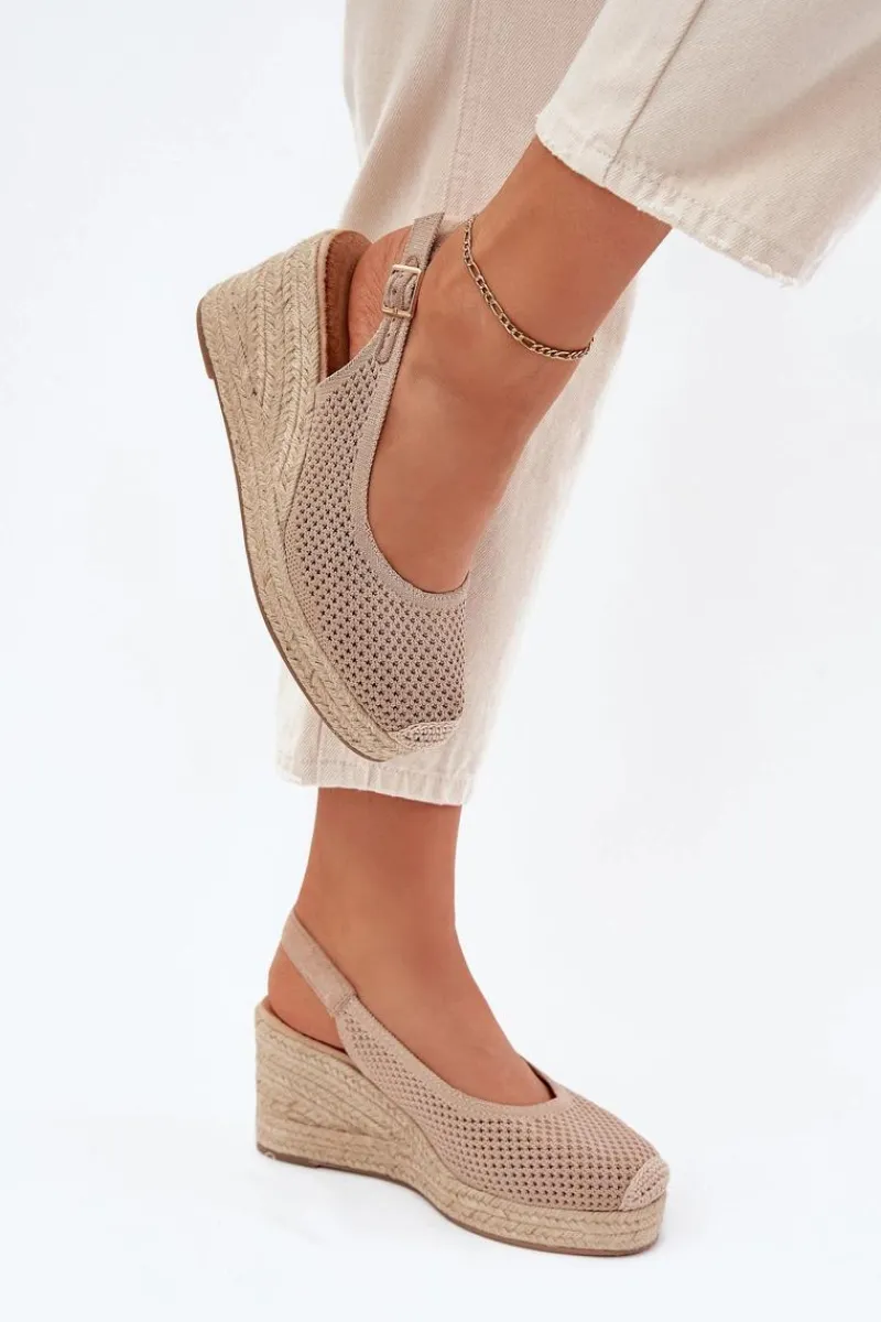 Sandały Damskie Na Koturnie Z Plecionką Ciemnobeżowe Tulliata Damskie Sandały Na Koturnie