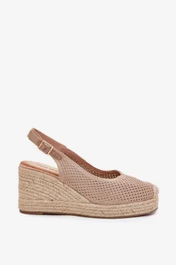 Sandały Damskie Na Koturnie Z Plecionką Ciemnobeżowe Tulliata Damskie Sandały Na Koturnie