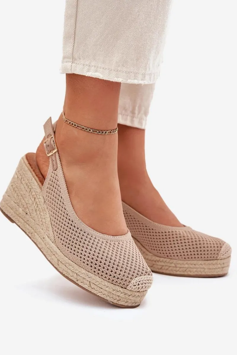 Sandały Damskie Na Koturnie Z Plecionką Ciemnobeżowe Tulliata Damskie Sandały Na Koturnie