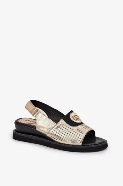 Online Boto Sandały Damskie Na Koturnie Złote Isnnoria Złoty