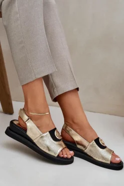 Online Boto Sandały Damskie Na Koturnie Złote Isnnoria Złoty