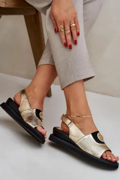 Online Boto Sandały Damskie Na Koturnie Złote Isnnoria Złoty