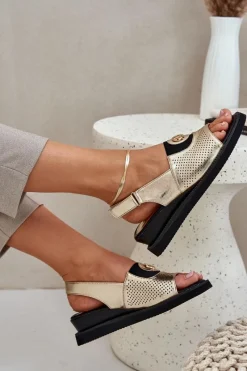 Online Boto Sandały Damskie Na Koturnie Złote Isnnoria Złoty